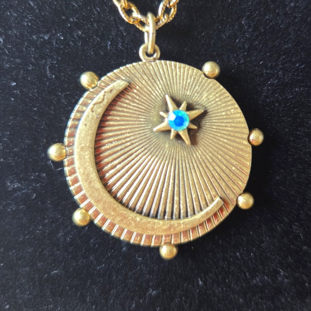 Stella & Dot Moon & Star Pendant Charm with Aqua Rhinestone